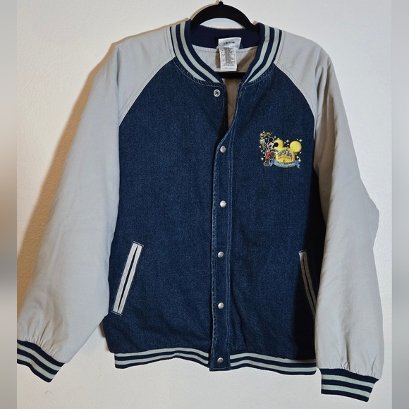 Disney Other - Vintage Walt Disney World Adult Mickey Denim Bomber Varsity Jacket Rare Sz Large